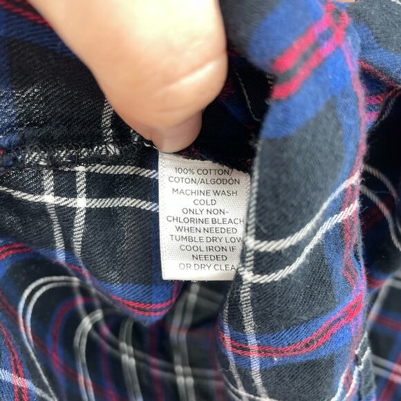 LOFT Shirt Womens Large Plaid Long Sleeve Top Blouse Cotton Blue Black - Picture 4 of 4